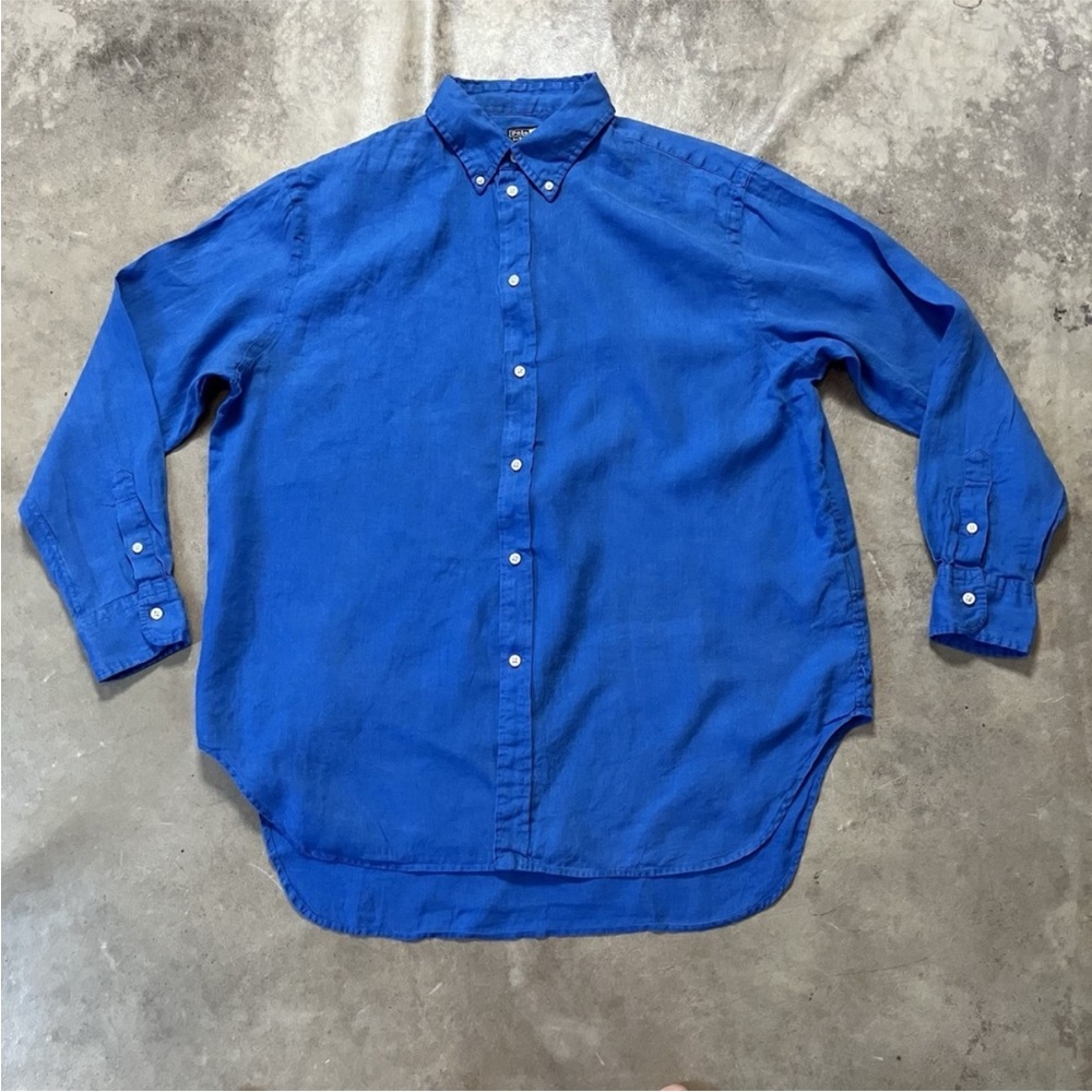 Polo Ralph Lauren Shirt Womens Size Medium Blue Button Down Linen Beach
